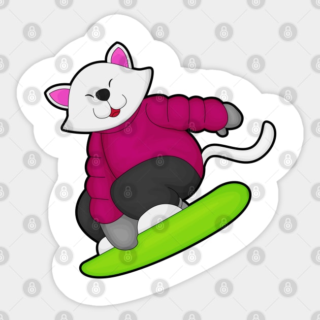 Cat as Snowboarder with Snowboard Sticker by Markus Schnabel